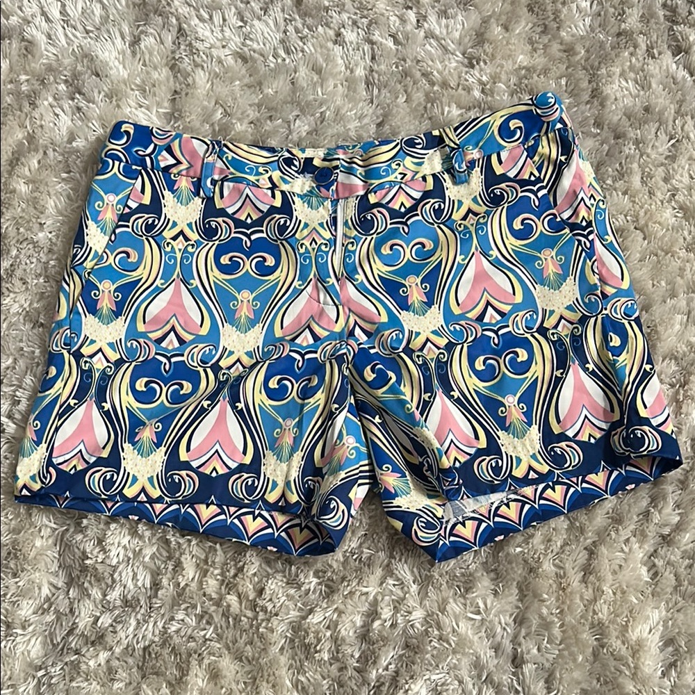 Jade Blue and Pink Bermudas with Paisley Design